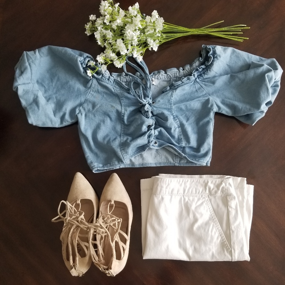 SPAO Korean white denim skirt, Medium